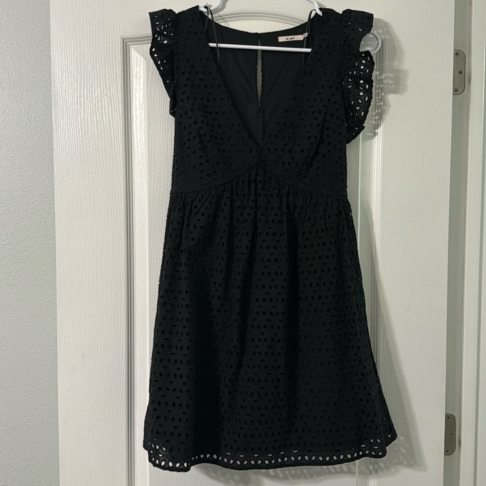 Mi Ami black eyelet dress with ruffle sleeves
